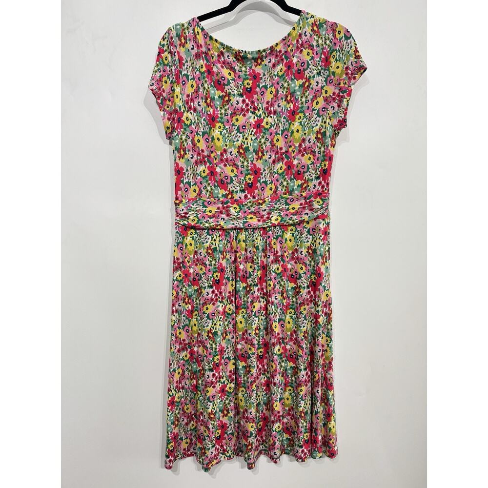 Boden Ditsy Floral Amelie Jersey Dress US 8R Pink Yellow Summer Work Travel Soft - Picture 3 of 11